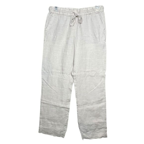 Charter Club Pants Womens Petite Small Beige Linen Drawstring Elastic Waist - Picture 2 of 12